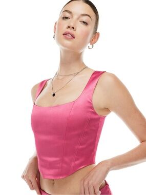 Sunday Shiloh Best Satin Bustier Corset Cropped Top in Pink Size 0